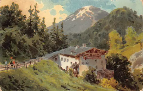 B211 England 1903 Kunst in Berglandschaft Haus Wald Postkarte