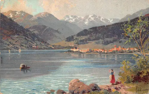 B211 England 1903 Kunst in Berglandschaft Bauernsee Postkarte