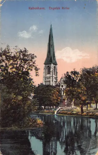 B215 Dänemark Kopenhagen Engelsk Kirke Kirche Vintage Postkarte