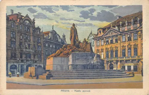 B221 Tschechien Praha Prag Husuv Pomnik Statue Vintage Postkarte