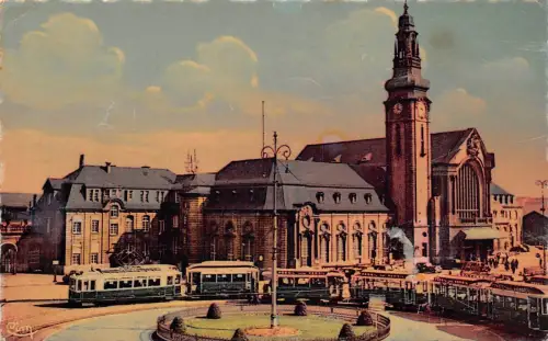 B221 Luxemburg 1940 Bahnhof Straßenbahn Vintage Postkarte