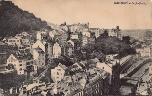 B221 Tschechien Karlsbad Schlossberg Schlossansicht Vintage Postkarte