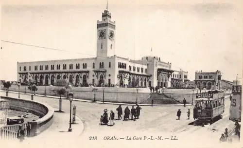 B222 Algerien Oran Gare Bahnhof Straßenbahn Chocolat Menier Adv Schild Postkarte