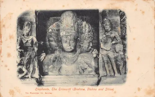 B222 Indien Elephanta Die Trimurti Brahma Vishnu und Shiva Vintage Postkarte