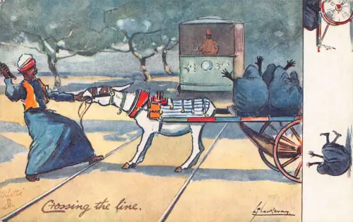 B224 Ägypten Kairo Humor Comic Straßenbahn Esel Wagen Crossin the Line Kunst Postkarte