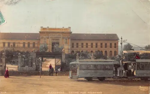B224 Ägypten 1912 Alexandria Casino San Stephano Straßenbahn RPPC Postkarte