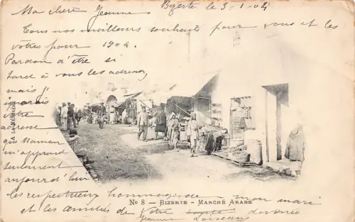 B223 Tunesien 1904 Bizerte Marken Arabe Markt Vintage Postkarte