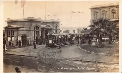 B224 Ägypten Alexandria Ramleh Station Straßenbahn Zenith Adv Schild RPPC Vintage Postkarte