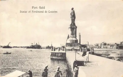 B223 Ägypten Port Said Statue von Ferdinand des Lesseps Vintage Postkarte