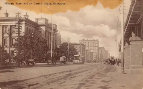 B225 Australien Finders Street und Custom House Melbourne Postkarte
