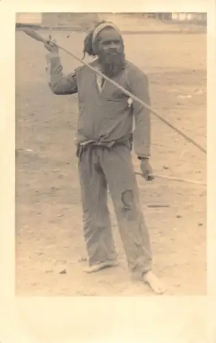 B225 Australia Native Man Indigenous Aborigines Spear Ethnic RPPC Postcard
