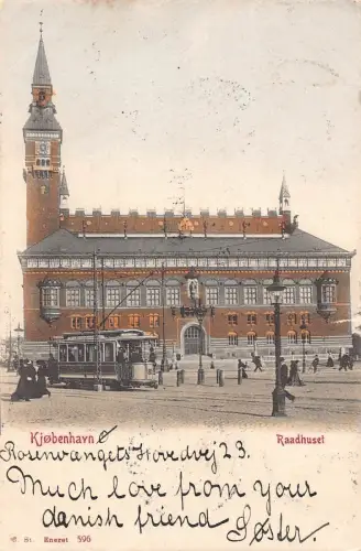 B224 Dänemark 1904 Kopenhagen Raadhuset Rathaus Straßenbahn Vintage Postkarte