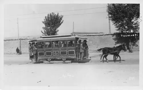 B224 Türkei Izmir Tramvayi Pferdebahn RPPC Vintage Postkarte