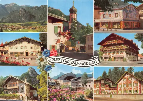 B234 Deutschland Gruss aus Oberammergau Mehrfachansicht Edelweiß Vintage Postkarte