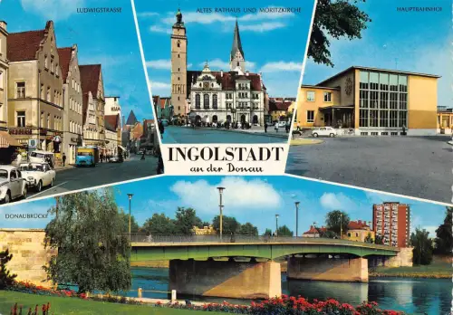 B235 Deutschland 1967 Ingolstadt an Donau Autos Brücke Bahnhof Postkarte