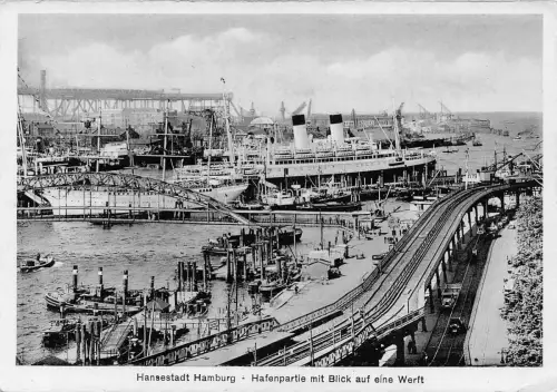 B235 Deutschland Hansestadt Hamburg Hafenpartie Dampfschiffe Eisenbahn Postkarte