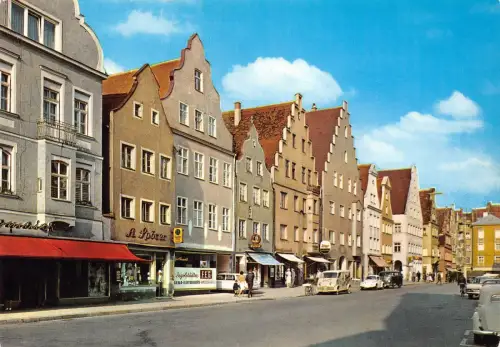 B236 Deutschland Ingolstadt Donau Theresienstraße Straße Geschäfte Vintage Postkarte