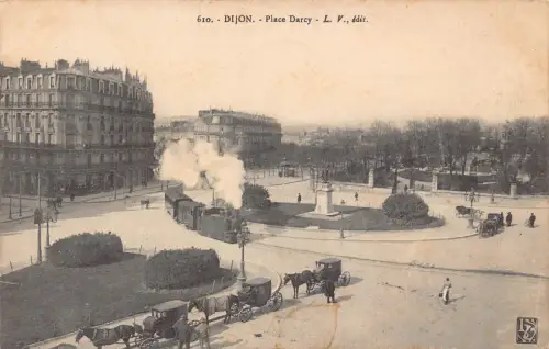 Frankreich Dijon Place Darcy Zug Reisebus 1912 Vintage Postkarte L551