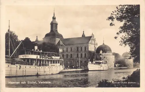 B237 Schweden Hammen och Slottet Vadstena Astrea Dampfschiff RPPC Postkarte
