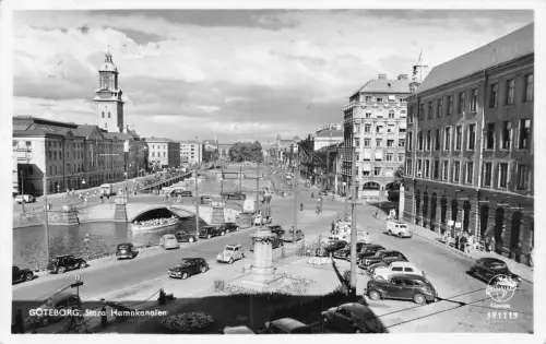 B238 Schweden Goeteborg 1954 Stora Hamnkanalen Autos RPPC Vintage Postkarte