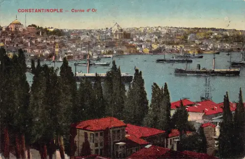 B239 Türkei Konstantinopel Corne d'Or Istanbul Dampfschiffe Vintage Postkarte