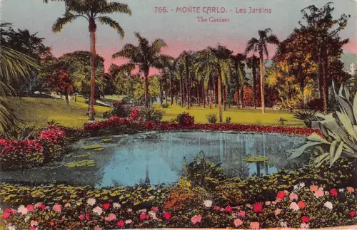 B238 Monaco Monte-Carlo Gardens Jardins Vintage Postkarte