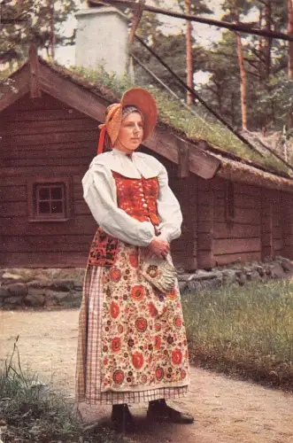 B239 Schweden Vastergotland Skansen Stockholm Holiday Dress Ethno Postkarte