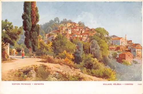 B239 Griechenland Corfou Dorf Peleka Vintage Postkarte