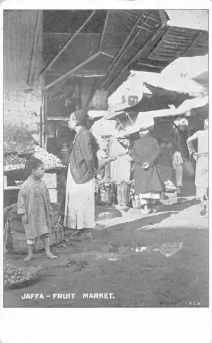B242 Israel Jaffa Obstmarkt einheimische Kinder Verkäufer ethnische Vintage Postkarte