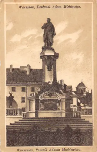B242 Polen 1916 Varsovie Warschau Adam Mickiewicz Denkmal WWI Feldpostkarte