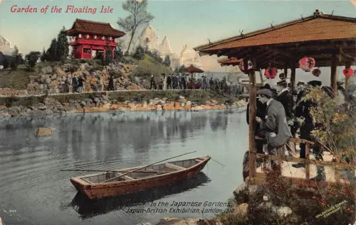 B243 London British Empire Ausstellung 1924 Japanische Gärten Boot Postkarte