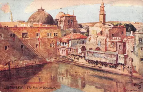 B244 Israel Jerusalem Der Pool Hiskia Kunst Vintage Postkarte