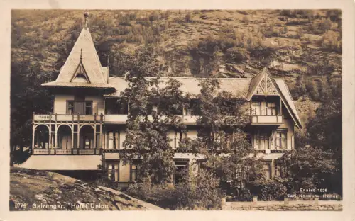 B244 Norwegen Geirangen Hotel Union RPPC Vintage Postkarte