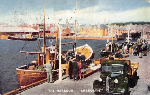 B248 Schottland 1958 Hafen Arbroath LKW Boote Vintage Postkarte
