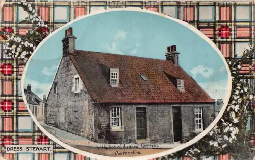 B248 Schottland Kleid Stewart Tartan Geburtsort von Carnegie Dunfermline Postkarte