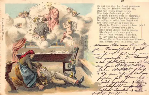 B249 Religiös 1900 Trauer Himmel Hochzeitspaar Cherubs Gedicht Postkarte