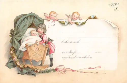 B249 Taufe Cherubs Mädchen füttert Neugeborenes Baby Vintage Postkarte