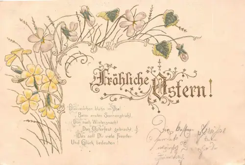 B250 Ostergrüße Blumen Jugendstil Prägepostkarte