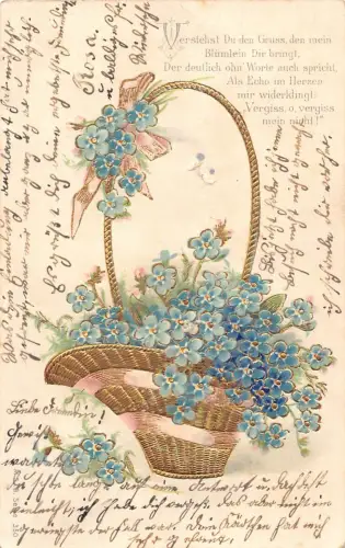 B256 Vergissmeinnicht Blumenkorb Prägepostkarte