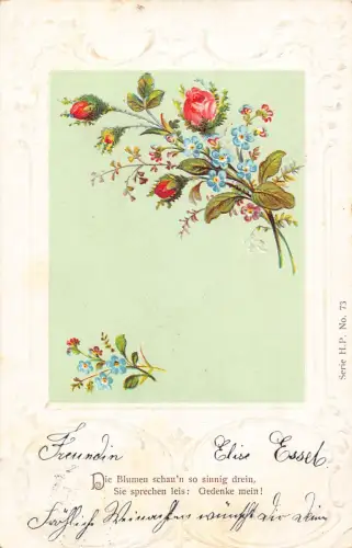 B257 Grüße 1903 Blumen Rosen Vergissmeinnicht Postkarte