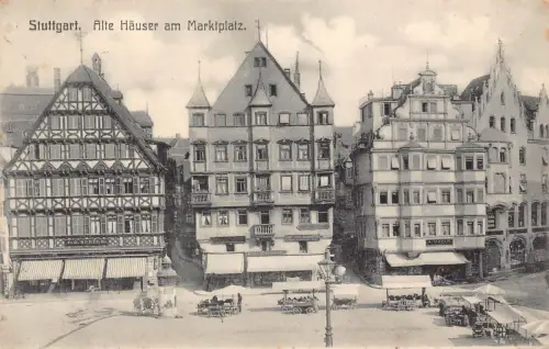 B262 Deutschland 1909 Stuttgart Alte Haeuser am Marktplatz Marktplatz Postkarte