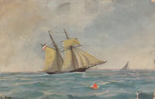 L369 Schiff Deutscher Deutscher Schoner 1840 signiert Chr Rave Vintage Postkarte