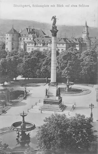B266 Deutschland Stuttgart Schlossplatz mit Blick auf altes Schloss Vintage Postkarte