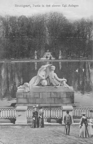 B266 Deutschland Stuttgart Partie in den oberen Kgl Anlagen Statue Postkarte