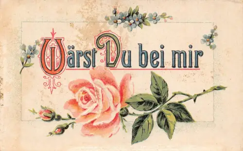 Waerst du bei mir geprägte Liebesrose und Vergissmeinnicht Blume Vintage Postkarte
