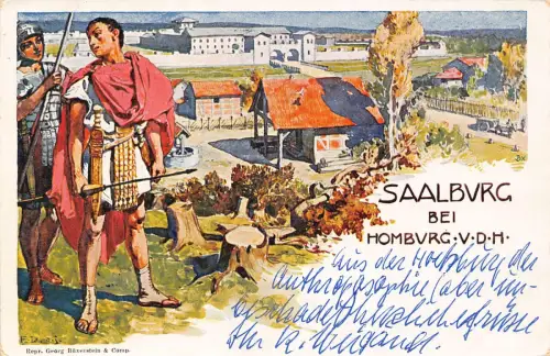 Deutschland Saalburg bei Homburg Römerfestung und Soldaten Vintage Postkarte