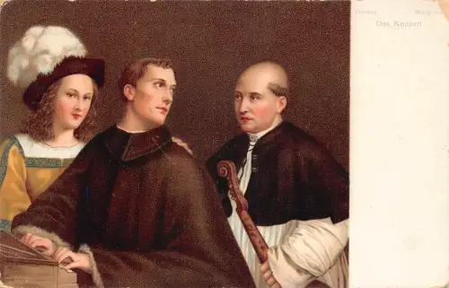 Der Konzertmönch spielt Klavierkunst von Giorgio Barbarelli Vintage Postkarte