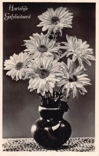 Niederlande 1951 Herzliche Grüße Gänseblümchen Blumen in Vase Vintage Postkarte