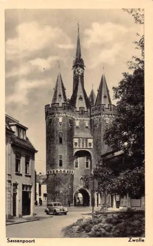 Niederlande 1956 Sassenpoort Zwolle Tor Turmwagen Oldtimer Postkarte