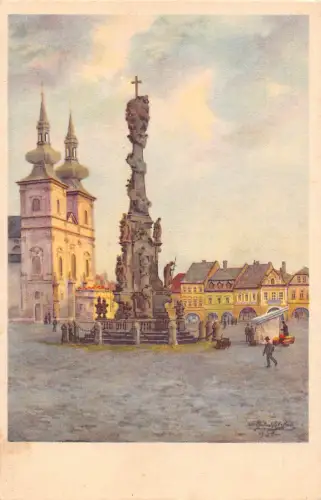 Tschechien Kaaden ad Eger Kadan Dreifaltigkeitssaeule Brunnen Vintage Postkarte